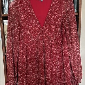 Park & Fifth Red Floral V-Neck Long Sleeve Dress